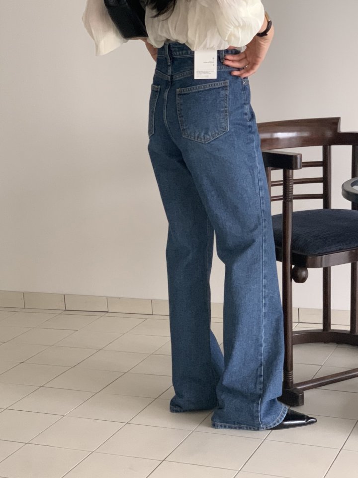 I'm here - Korean Women Fashion - #momslook - Blue Bootcut Wide Denim Pants - 3