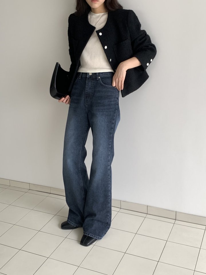 I'm here - Korean Women Fashion - #momslook - Dark Blue Bootcut Wide Denim Pants - 10