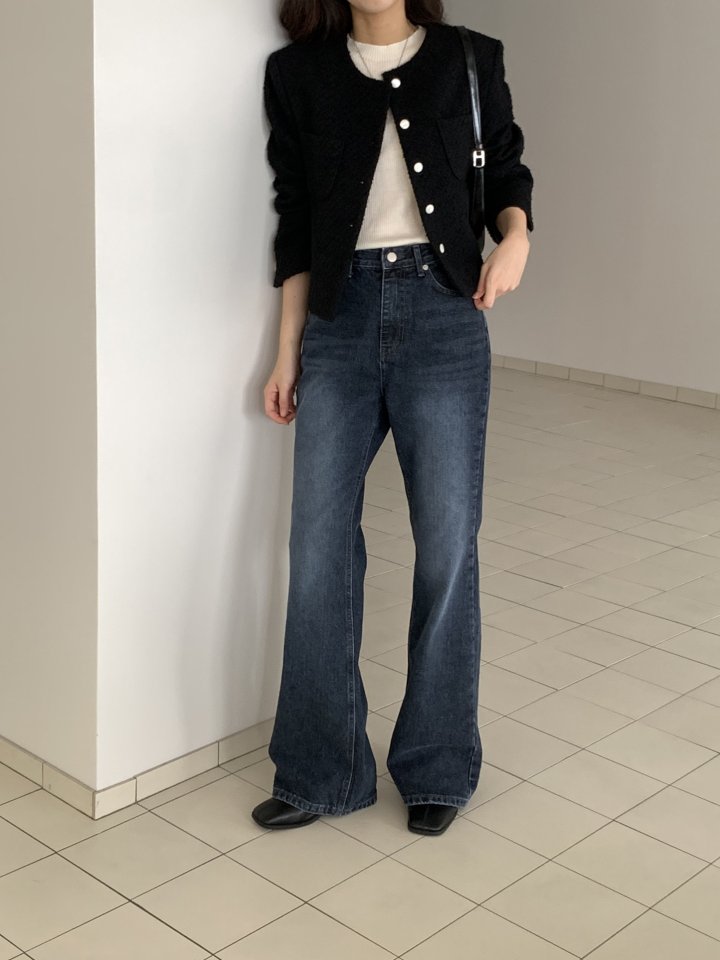 I'm here - Korean Women Fashion - #momslook - Dark Blue Bootcut Wide Denim Pants - 12
