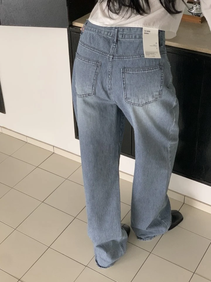 I'm here - Korean Women Fashion - #womensfashion - Wide Stripe Denim Pants - 4