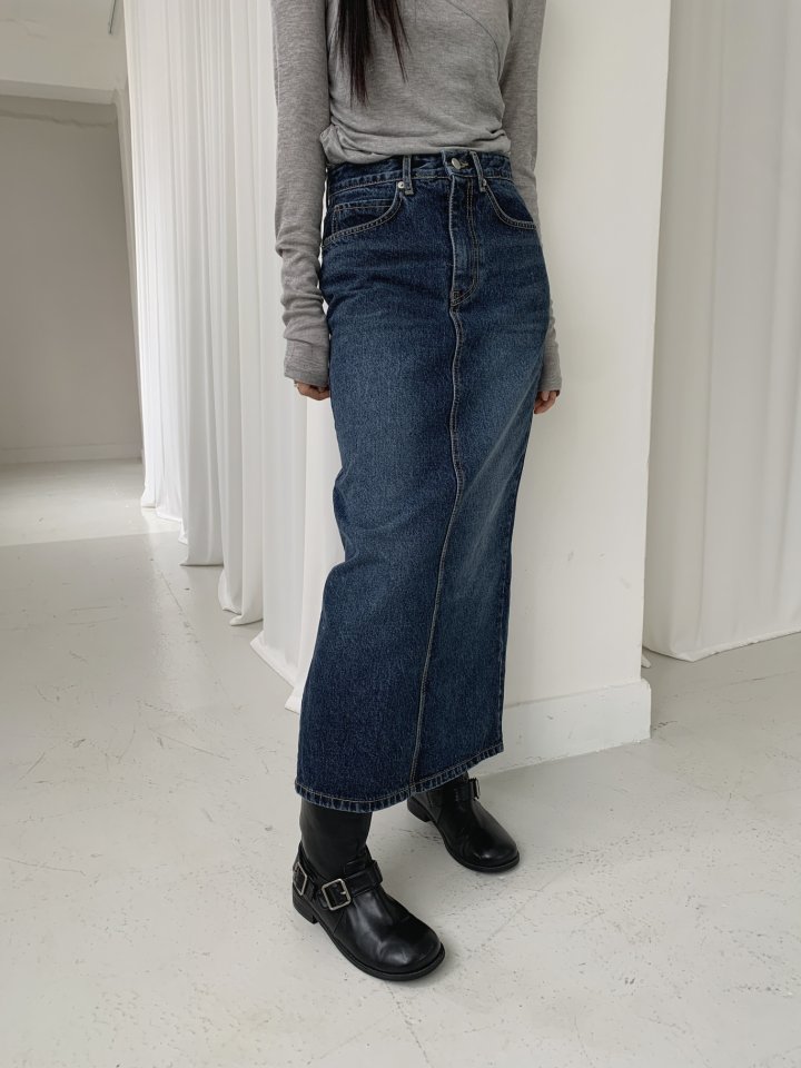 I'm here - Korean Women Fashion - #momslook - DB Long Skirt Denim Skirt - 3