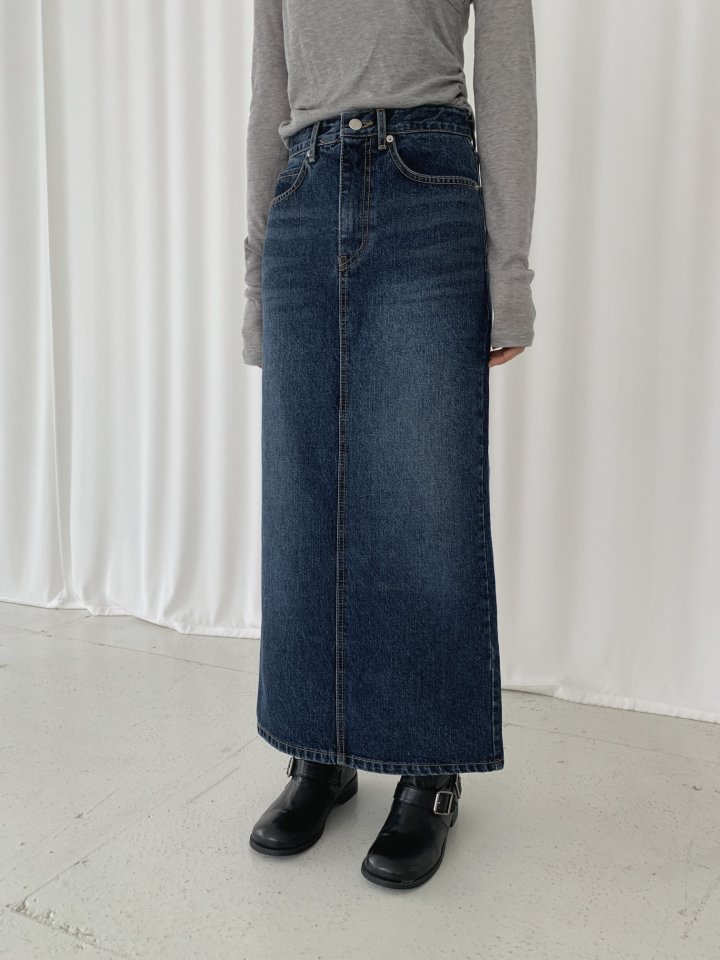 I'm here - Korean Women Fashion - #momslook - DB Long Skirt Denim Skirt - 5