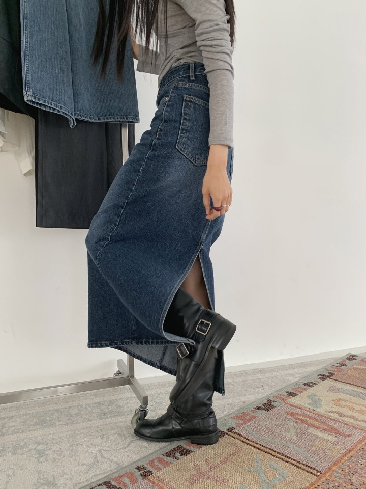 I'm here - Korean Women Fashion - #momslook - DB Long Skirt Denim Skirt - 7