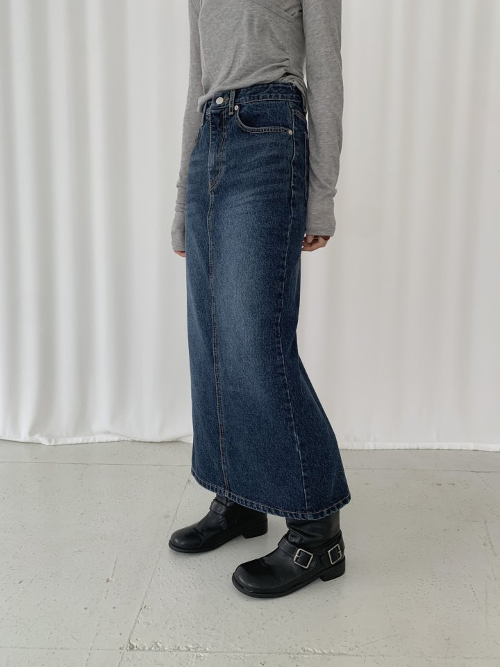 I'm here - Korean Women Fashion - #momslook - DB Long Skirt Denim Skirt - 9