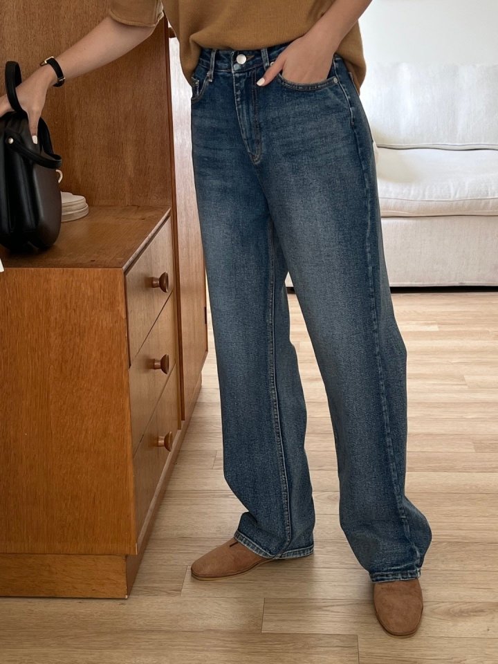 I'm here - Korean Women Fashion - #momslook - All Brush Straight Denim Pants - 7