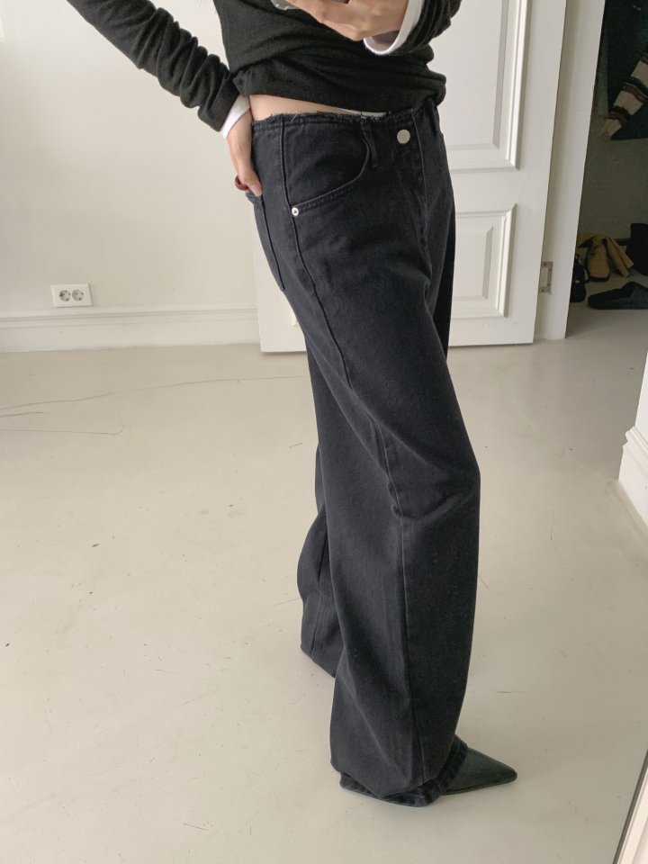 I'm here - Korean Women Fashion - #womensfashion - Muobi Wide Black Denim Pants - 4