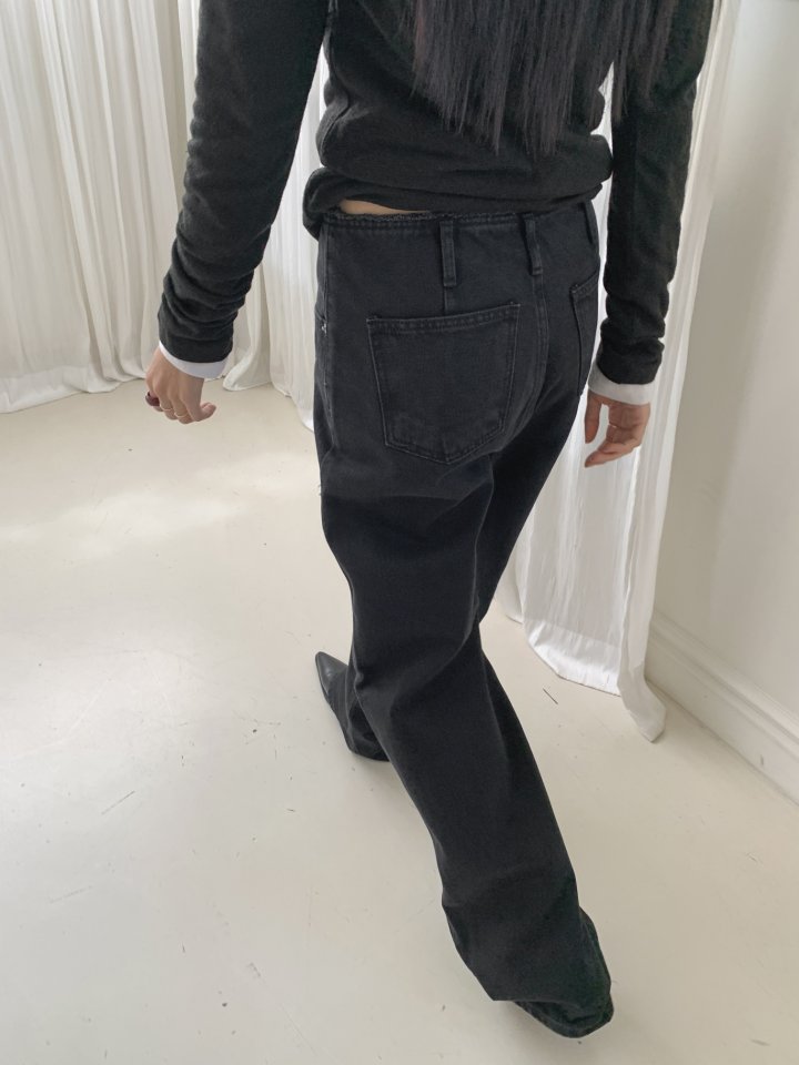I'm here - Korean Women Fashion - #momslook - Muobi Wide Black Denim Pants - 6