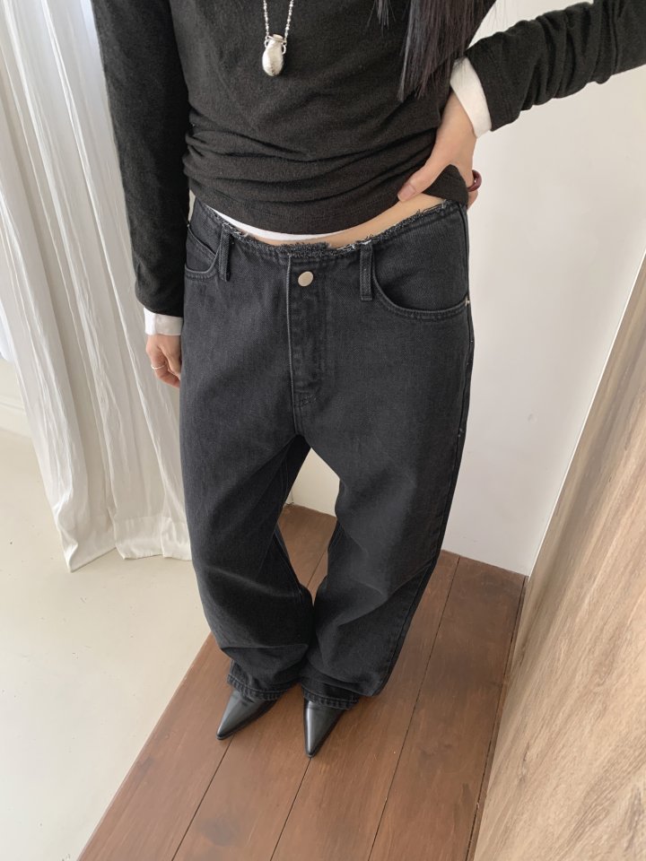 I'm here - Korean Women Fashion - #momslook - Muobi Wide Black Denim Pants - 8