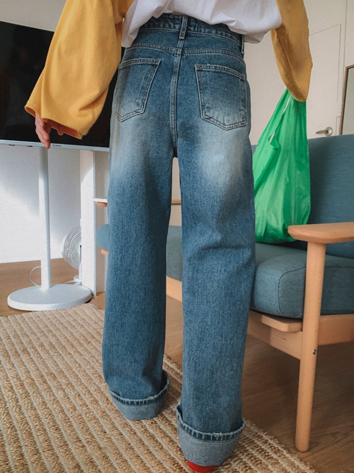 I'm here - Korean Women Fashion - #momslook - Vintage Patched Wide Denim Pants - 6