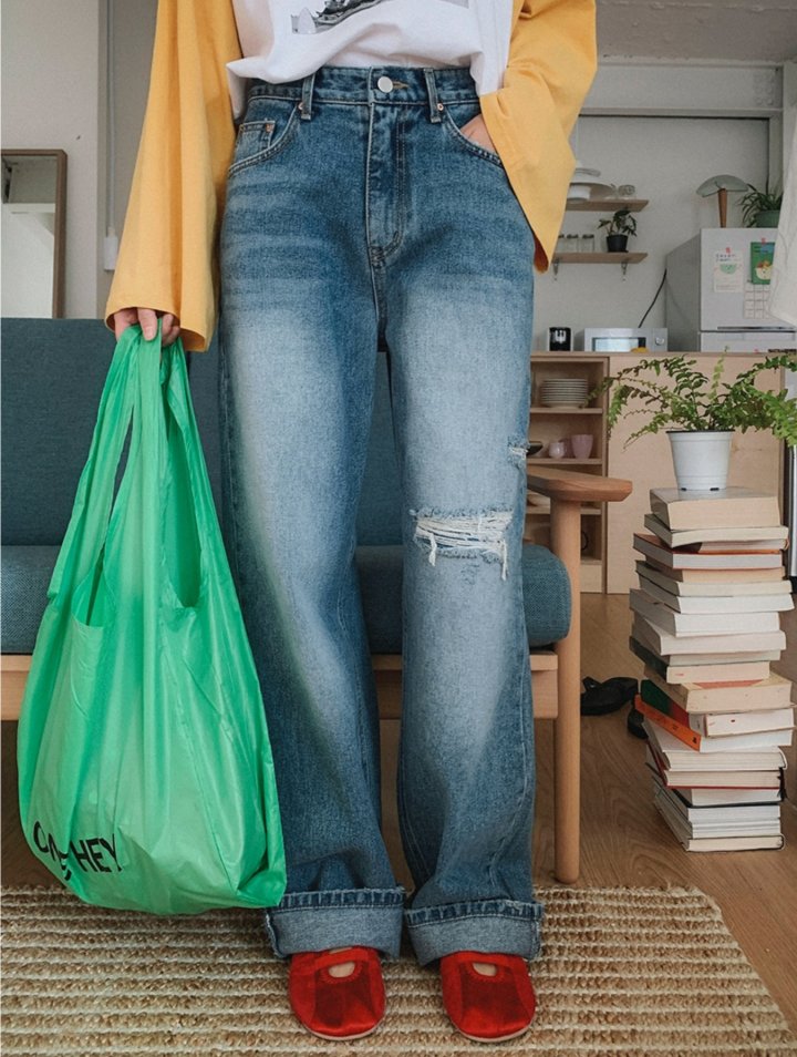 I'm here - Korean Women Fashion - #momslook - Vintage Patched Wide Denim Pants - 7
