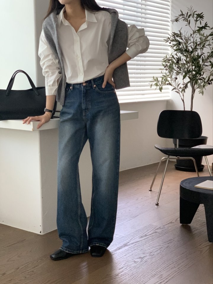 I'm here - Korean Women Fashion - #pursuepretty - Dark Blue Cat Brush Vintage Denim Pants - 7