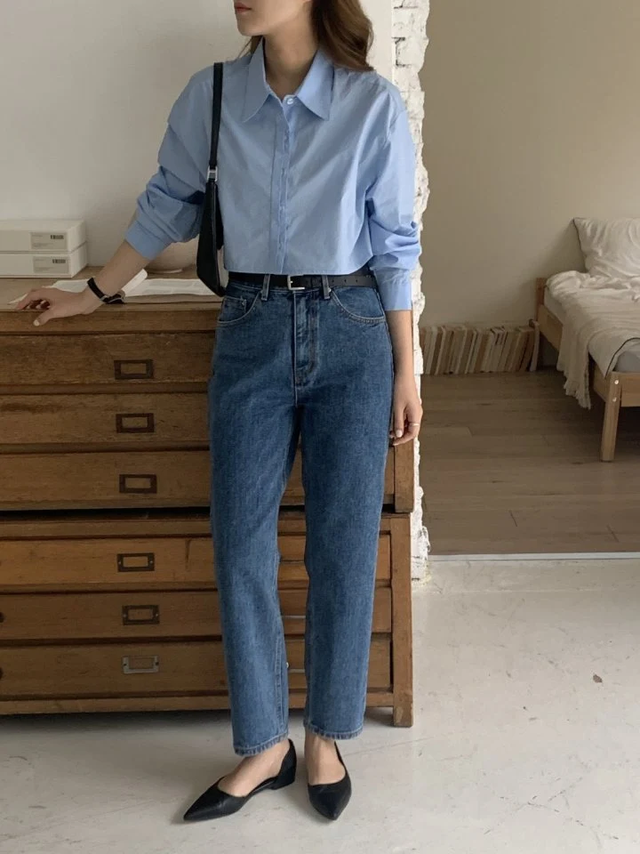 I'm here - Korean Women Fashion - #pursuepretty - Blue Crop Denim Pants - 6