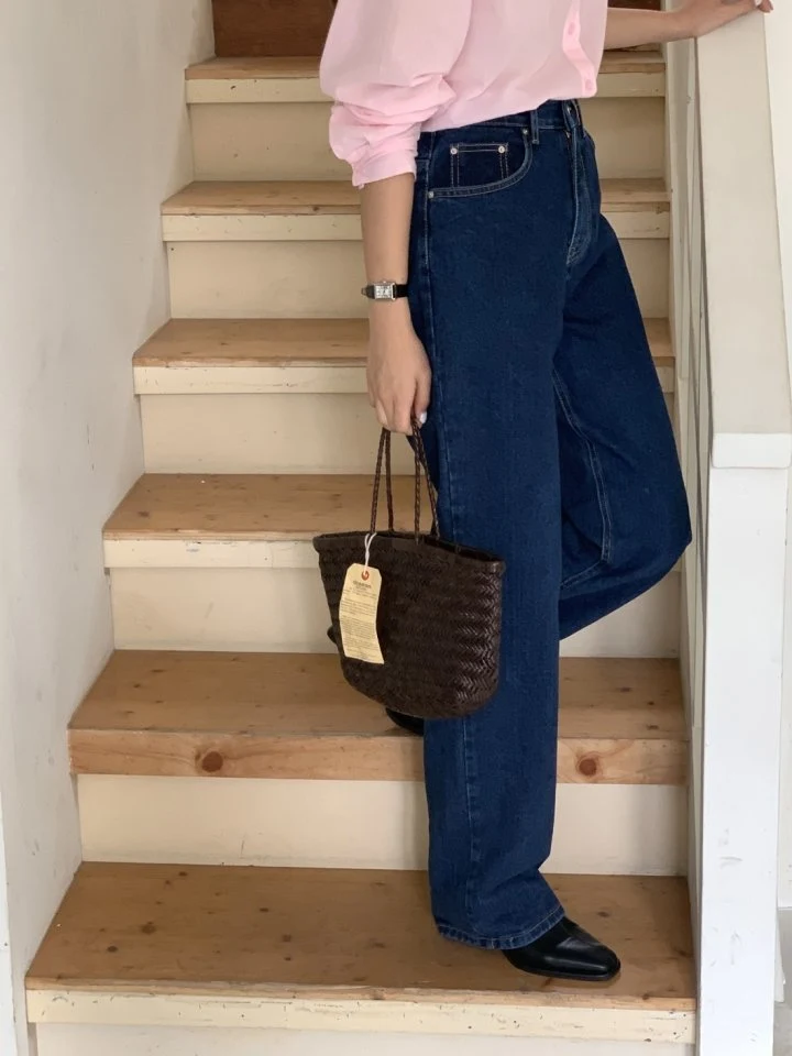 I'm here - Korean Women Fashion - #pursuepretty - Deep Blue Straight Denim Pants - 5