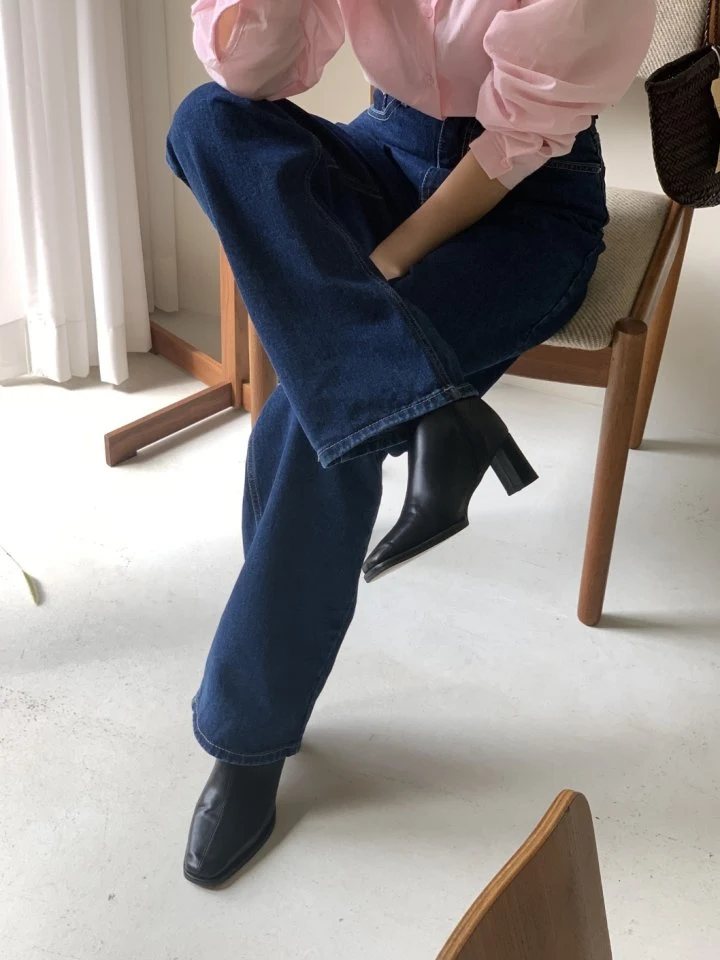 I'm here - Korean Women Fashion - #restrostyle - Deep Blue Straight Denim Pants - 6