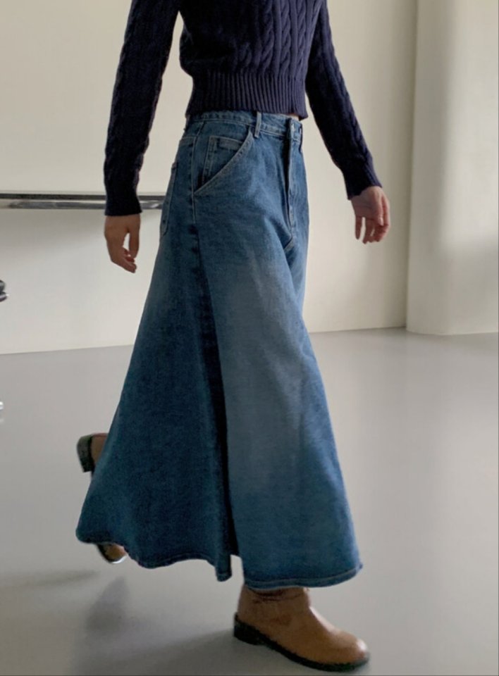 I'm here - Korean Women Fashion - #restrostyle - Flare Denim Long Skirt