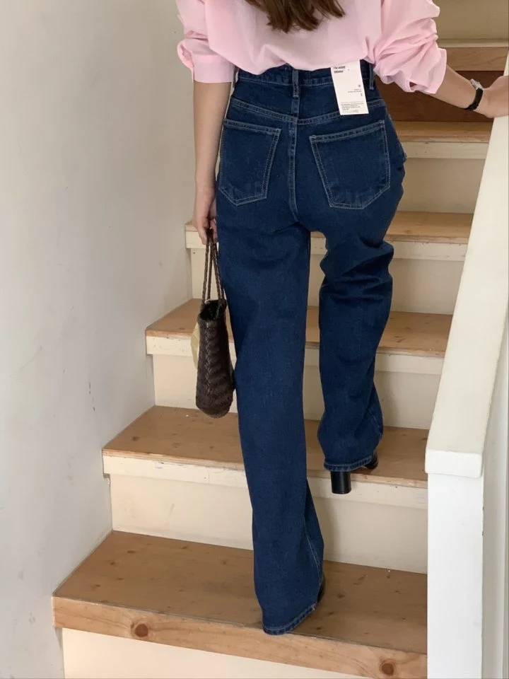 I'm here - Korean Women Fashion - #romanticstyle - Deep Blue Straight Denim Pants - 7