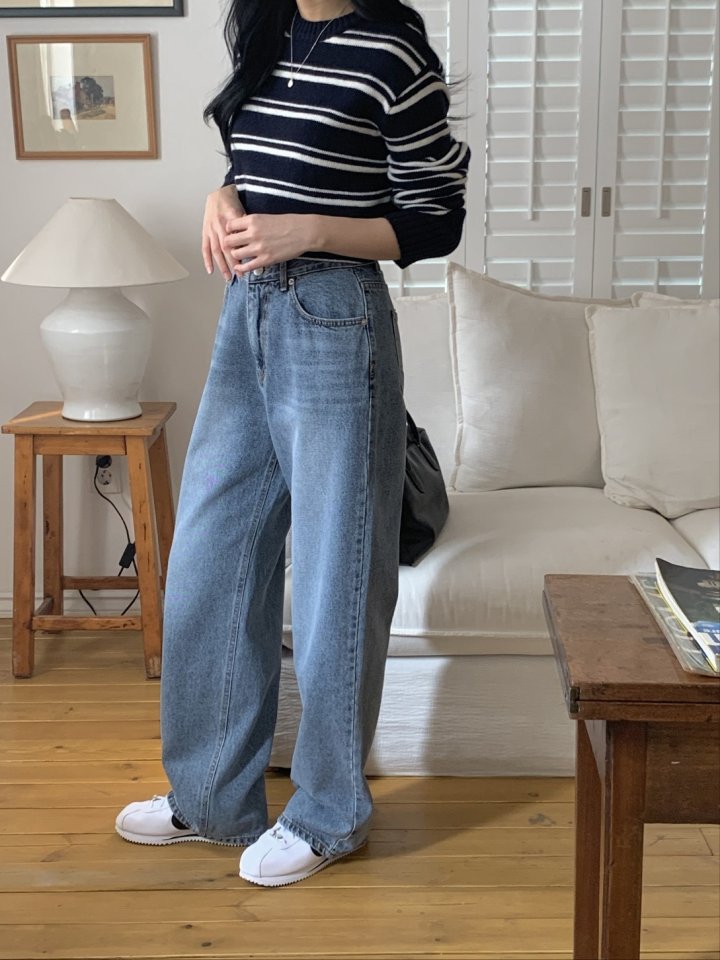 I'm here - Korean Women Fashion - #romanticstyle - Grayish Wide Straight Denim Pants - 5