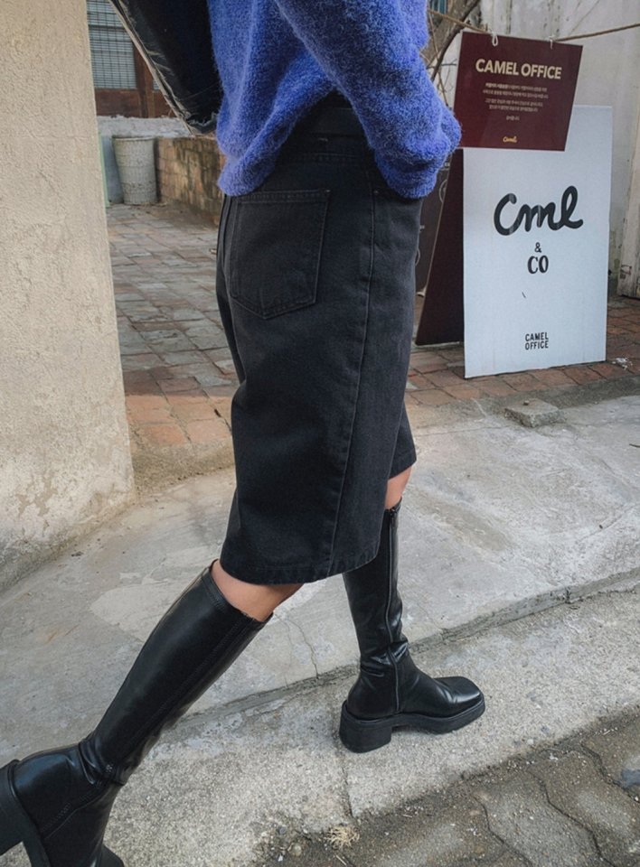 I'm here - Korean Women Fashion - #romanticstyle - Black Washed Bermuda Denim Pants - 10