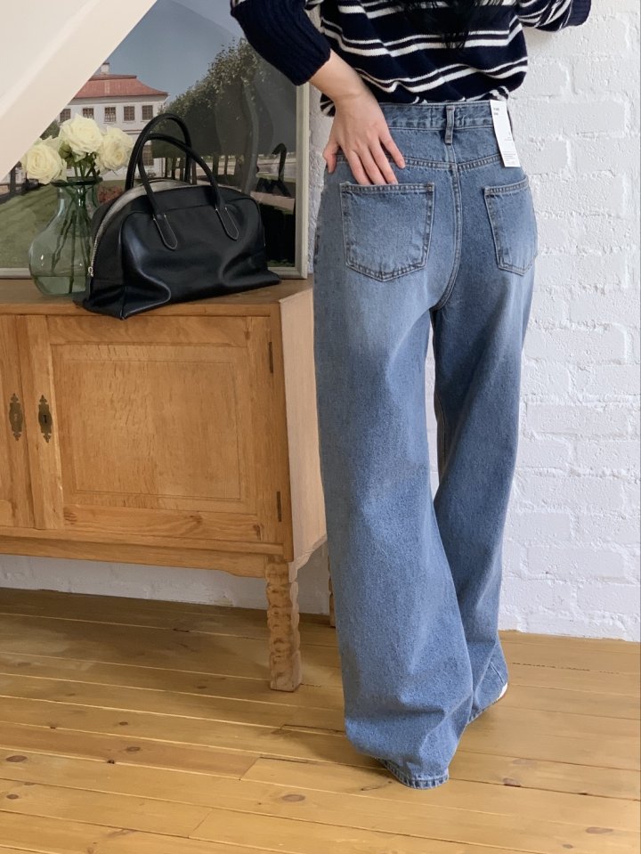 I'm here - Korean Women Fashion - #shopsmall - Grayish Wide Straight Denim Pants - 6