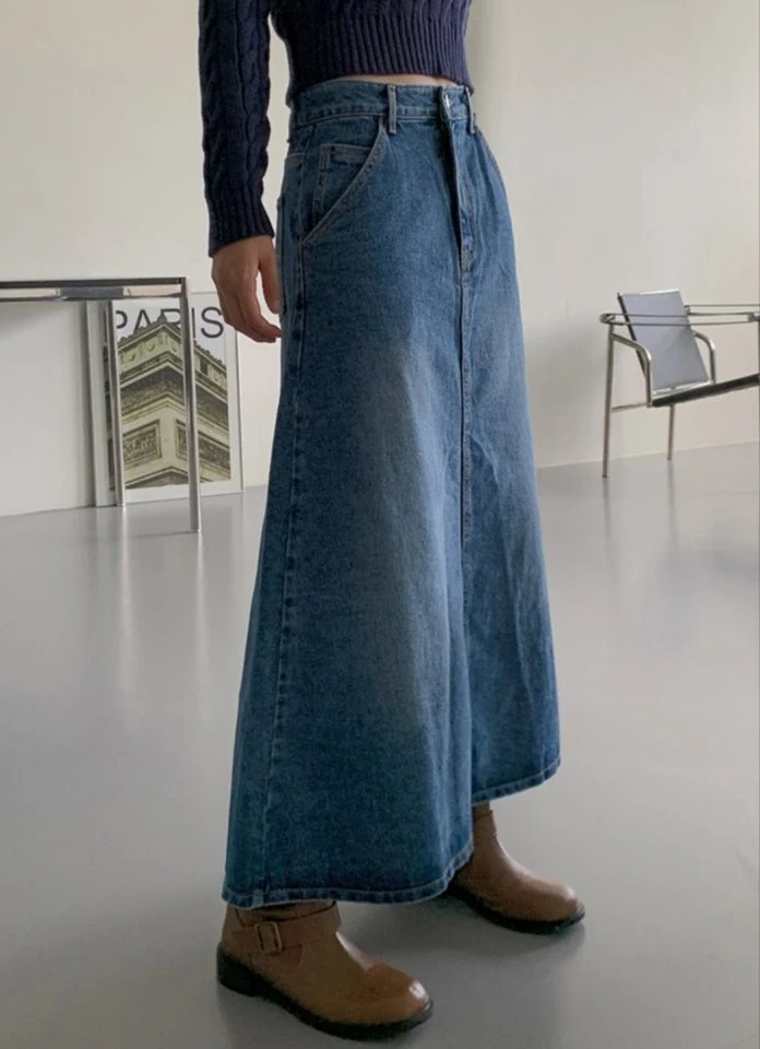 I'm here - Korean Women Fashion - #shopsmall - Flare Denim Long Skirt - 3