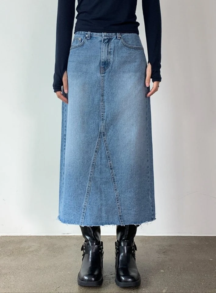 I'm here - Korean Women Fashion - #shopsmall - Cut Slit Denim Long Skirt - 2