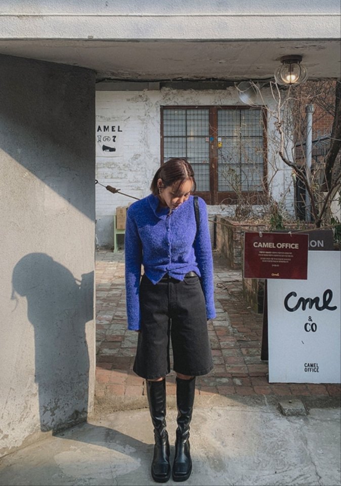 I'm here - Korean Women Fashion - #shopsmall - Black Washed Bermuda Denim Pants - 11