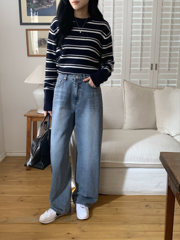 I'm here - Korean Women Fashion - #thatsdarling - Grayish Wide Straight Denim Pants - 7