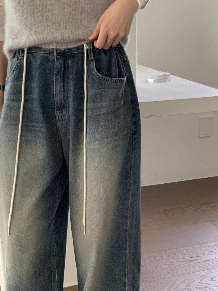I'm here - Korean Women Fashion - #thatsdarling - String Wide Denim Pants - 6