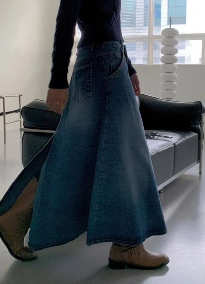 I'm here - Korean Women Fashion - #shopsmall - Flare Denim Long Skirt - 4