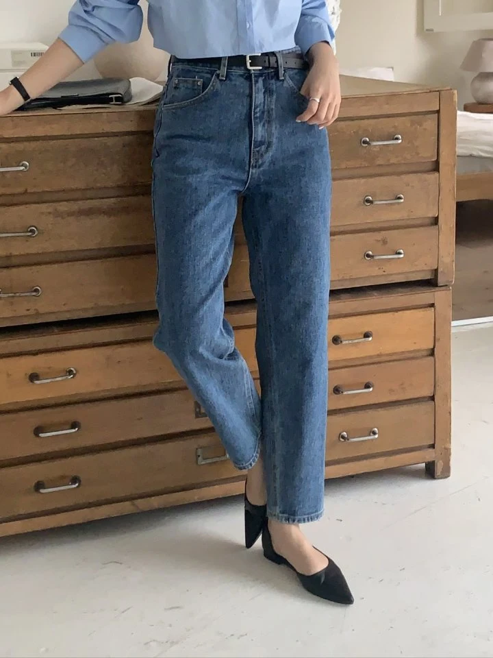 I'm here - Korean Women Fashion - #womensfashion - Blue Crop Denim Pants - 4