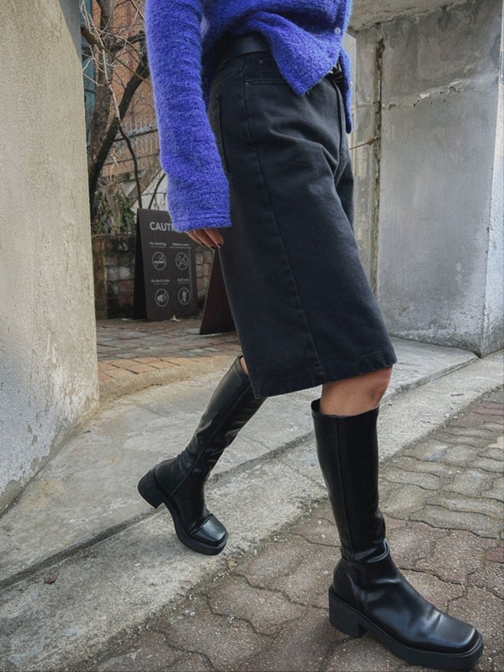 I'm here - Korean Women Fashion - #vintageinspired - Black Washed Bermuda Denim Pants - 6