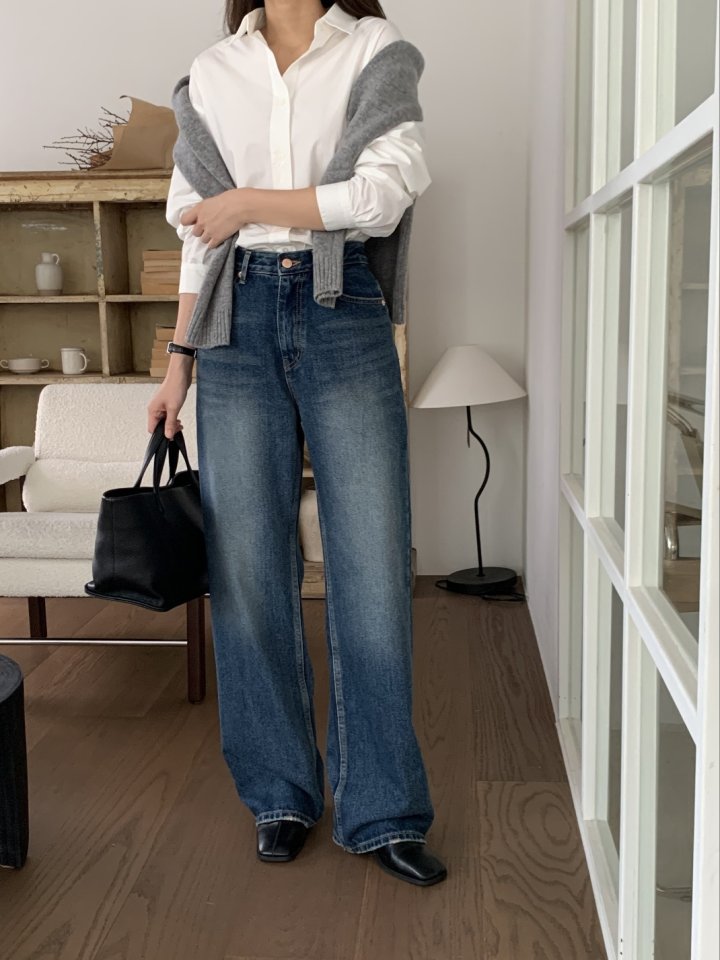 I'm here - Korean Women Fashion - #vintagekidsstyle - Dark Blue Cat Brush Vintage Denim Pants - 6