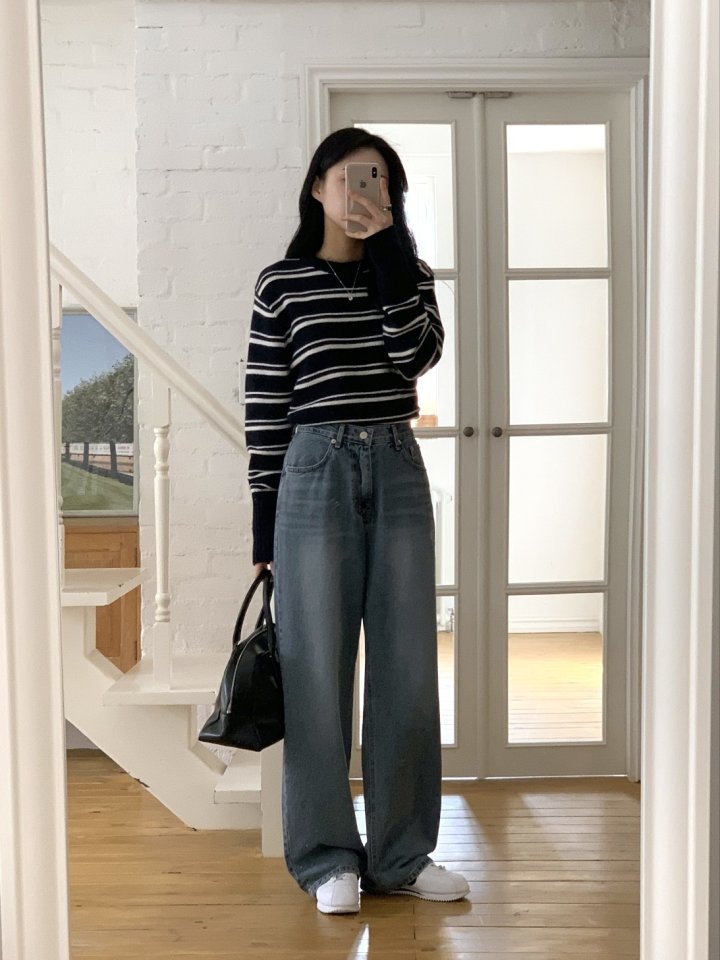 I'm here - Korean Women Fashion - #vintagekidsstyle - Grayish Wide Straight Denim Pants - 2