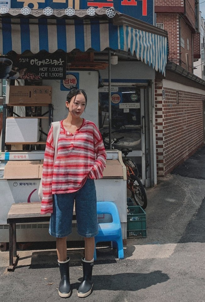 I'm here - Korean Women Fashion - #vintagekidsstyle - Black Washed Blue Bermuda Denim Shorts - 8
