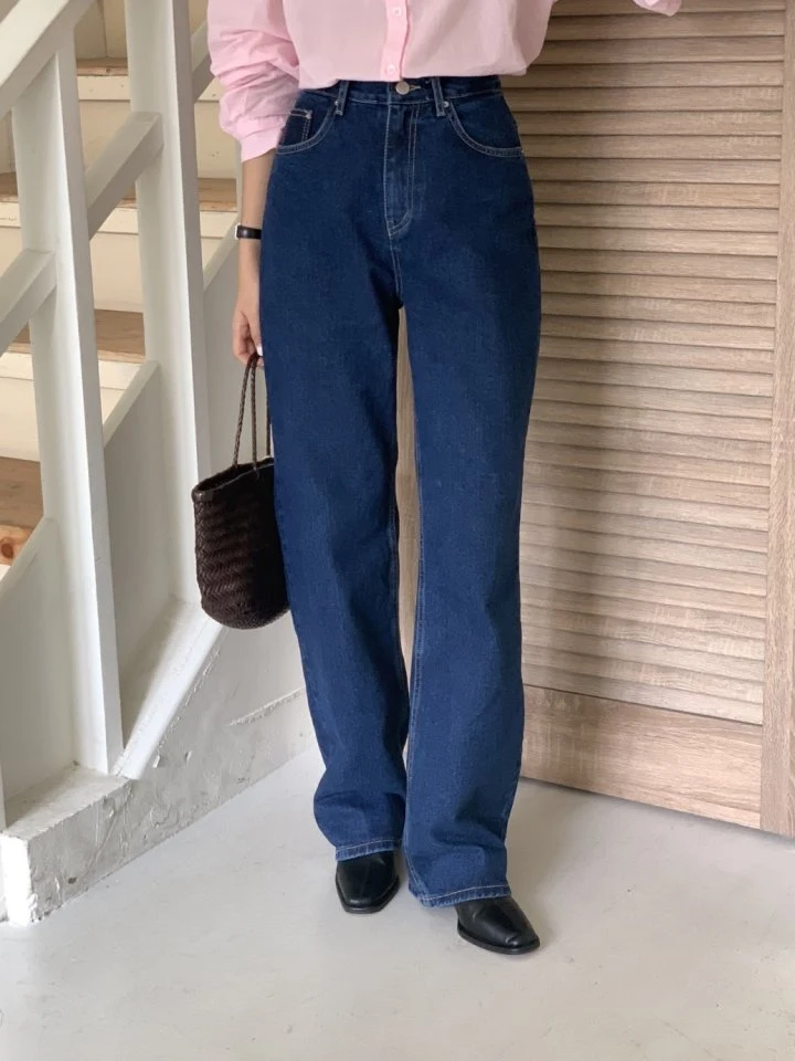 I'm here - Korean Women Fashion - #womensfashion - Deep Blue Straight Denim Pants - 2