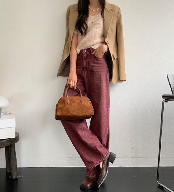 I'm here - Korean Women Fashion - #womensfashion - Color Wide Denim Pants - 8