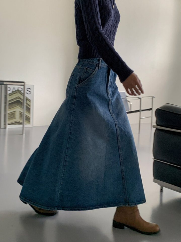 I'm here - Korean Women Fashion - #womensfashion - Flare Denim Long Skirt - 7