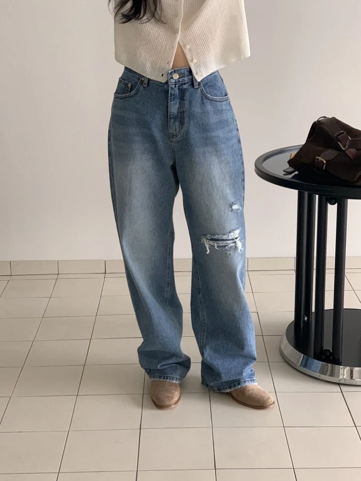 I'm here - Korean Women Fashion - #womensfashion - Vintage Wide Denim Pants - 3