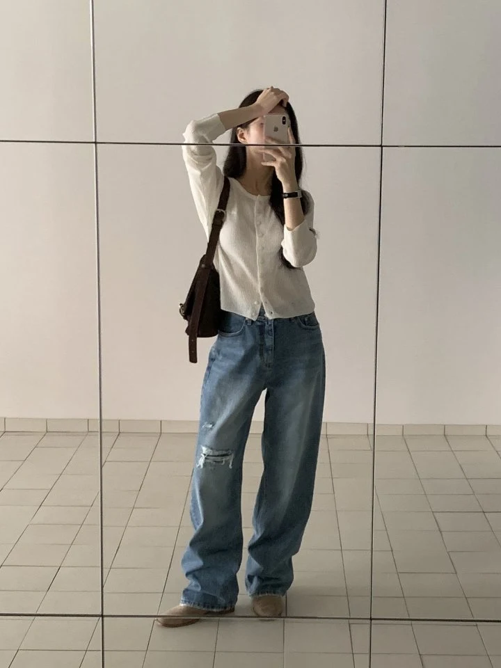 I'm here - Korean Women Fashion - #womensfashion - Vintage Wide Denim Pants - 7