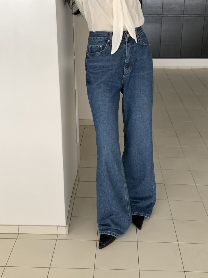 I'm here - Korean Women Fashion - #womensfashion - Blue Bootcut Wide Denim Pants - 12