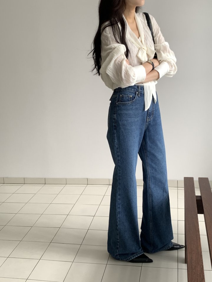 I'm here - Korean Women Fashion - #womensfashion - Blue Bootcut Wide Denim Pants - 2