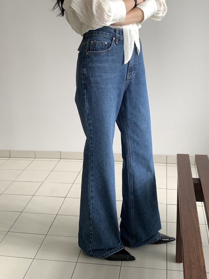 I'm here - Korean Women Fashion - #womensfashion - Blue Bootcut Wide Denim Pants - 6