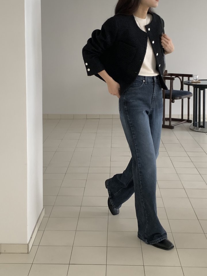 I'm here - Korean Women Fashion - #womensfashion - Dark Blue Bootcut Wide Denim Pants - 11