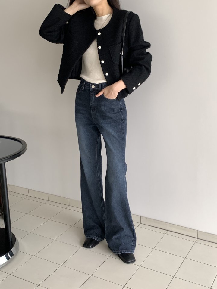 I'm here - Korean Women Fashion - #womensfashion - Dark Blue Bootcut Wide Denim Pants - 3