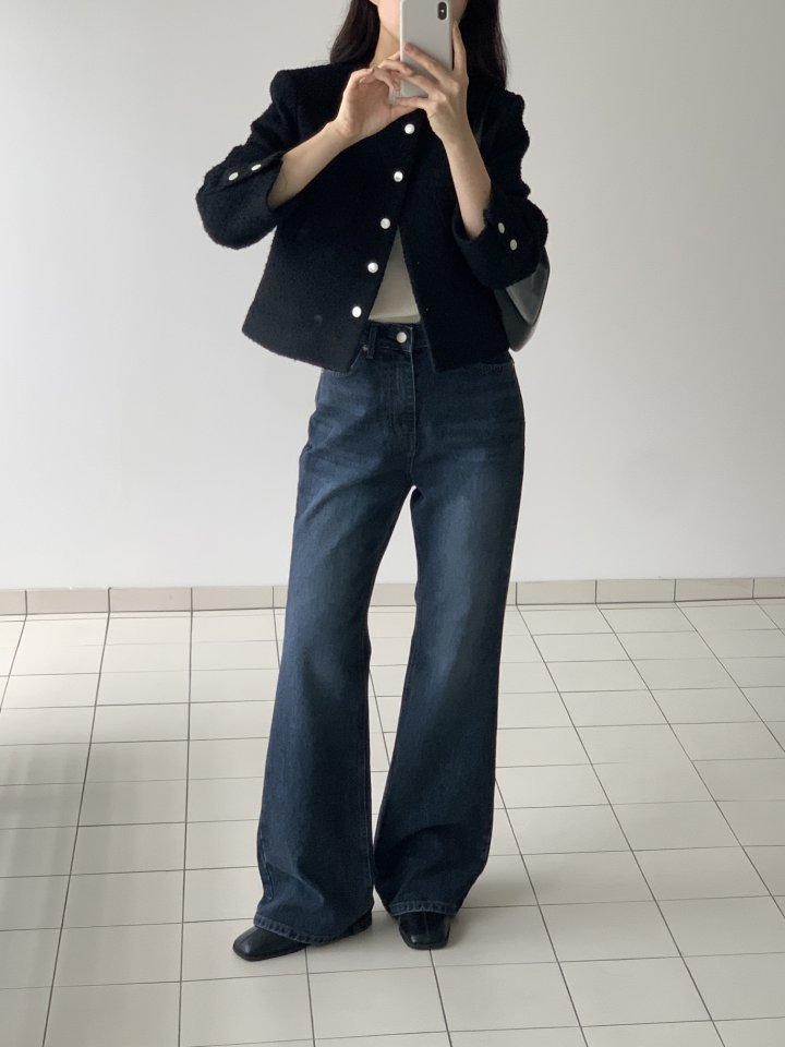 I'm here - Korean Women Fashion - #womensfashion - Dark Blue Bootcut Wide Denim Pants - 5