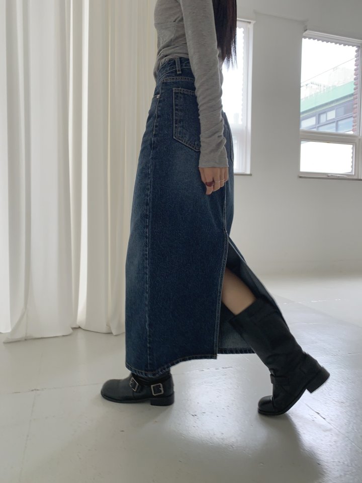 I'm here - Korean Women Fashion - #momslook - DB Long Skirt Denim Skirt - 4