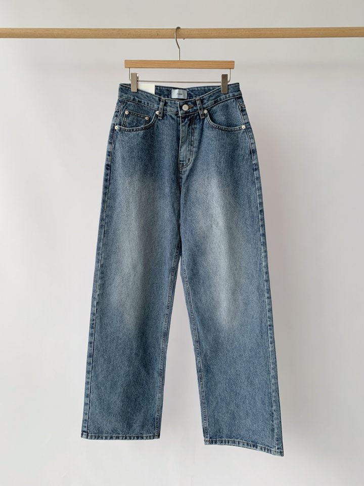 I'm here - Korean Women Fashion - #womensfashion - Ribbed Stripe Wide Denim Pants - 11