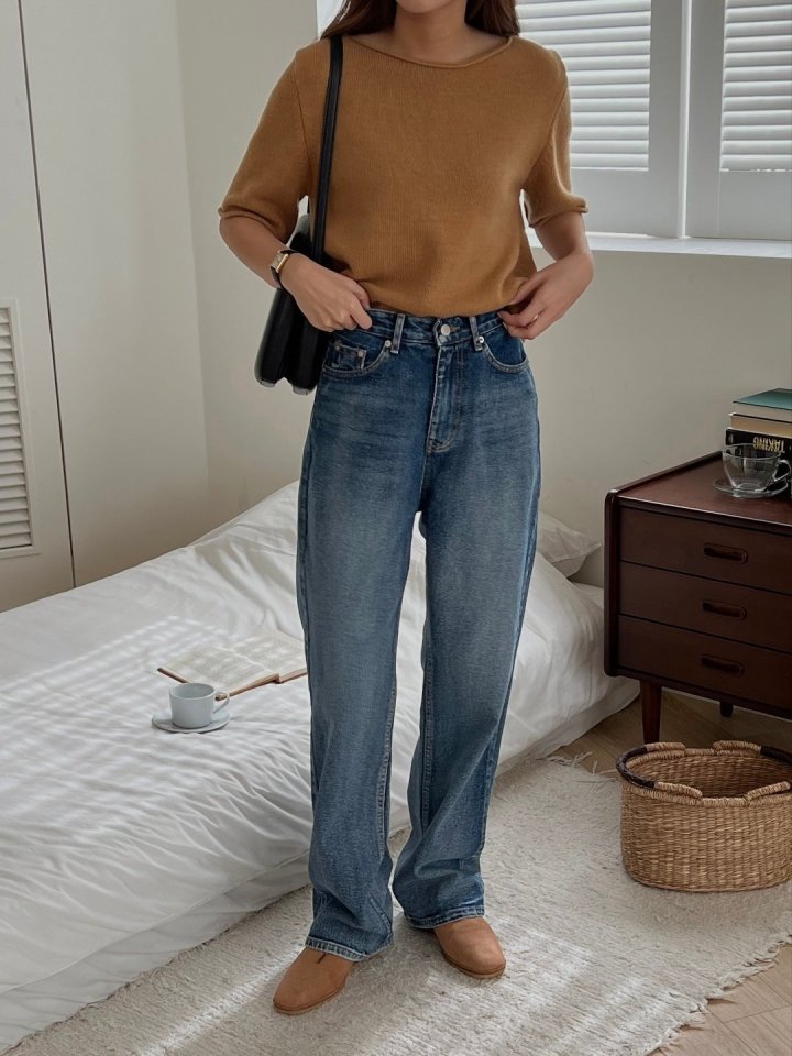 I'm here - Korean Women Fashion - #womensfashion - All Brush Straight Denim Pants - 2