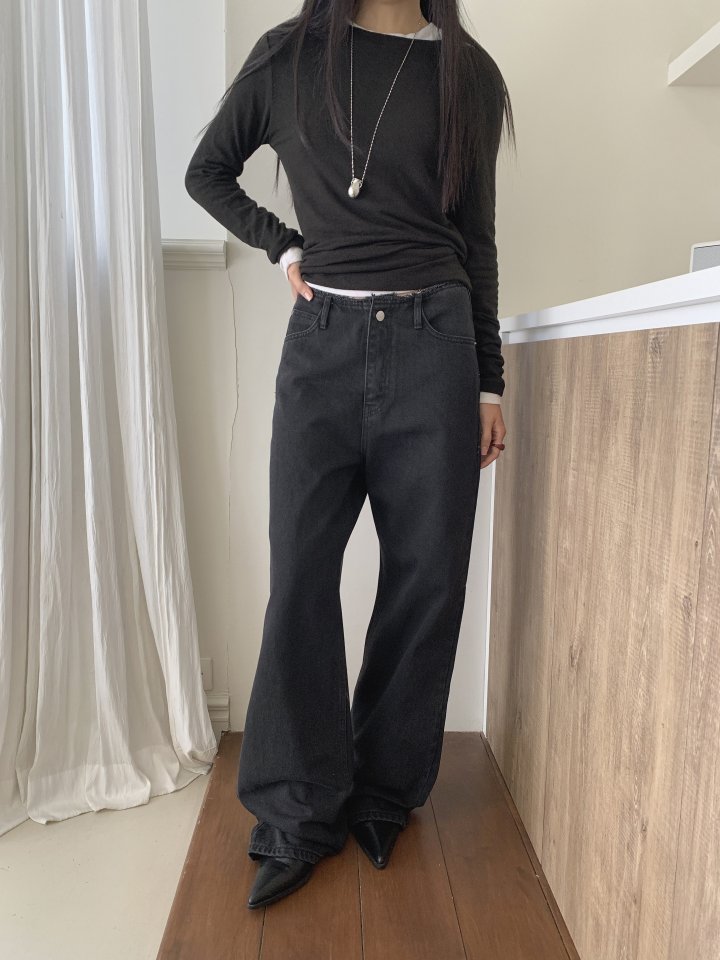 I'm here - Korean Women Fashion - #womensfashion - Muobi Wide Black Denim Pants - 9