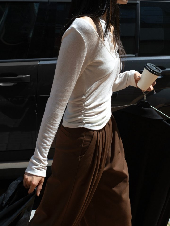 Inssense - Korean Women Fashion - #momslook - Slim Waist Wool Pleated Wide Trousers - 5